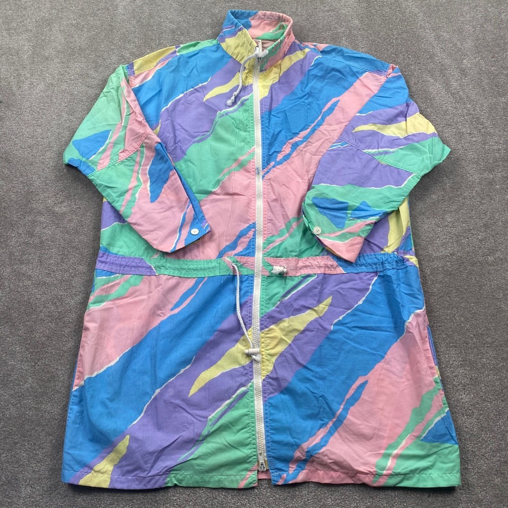 GEAR1 Womens L Jacket Anorak Windbreaker Pastel Multicolor Abstract 90s Retro